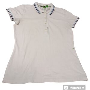 Hugo Boss Fitted Paulla Polo Shirt Women Size Medium Green Label White-Blue